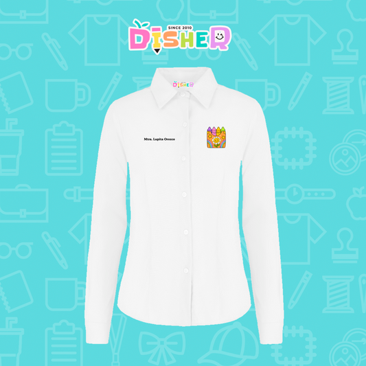 CBGL-D-015: Camisa Bordada Gabardina Manga corta Dama I Crayones flor