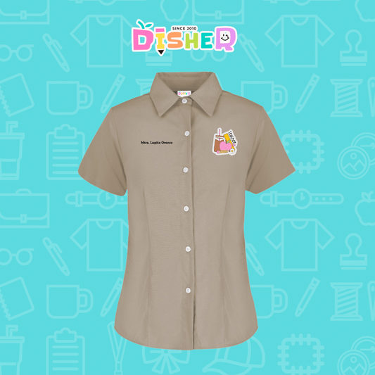 CBGC-D-036: Camisa Bordada Gabardina Manga Corta Dama I Teacher coffe