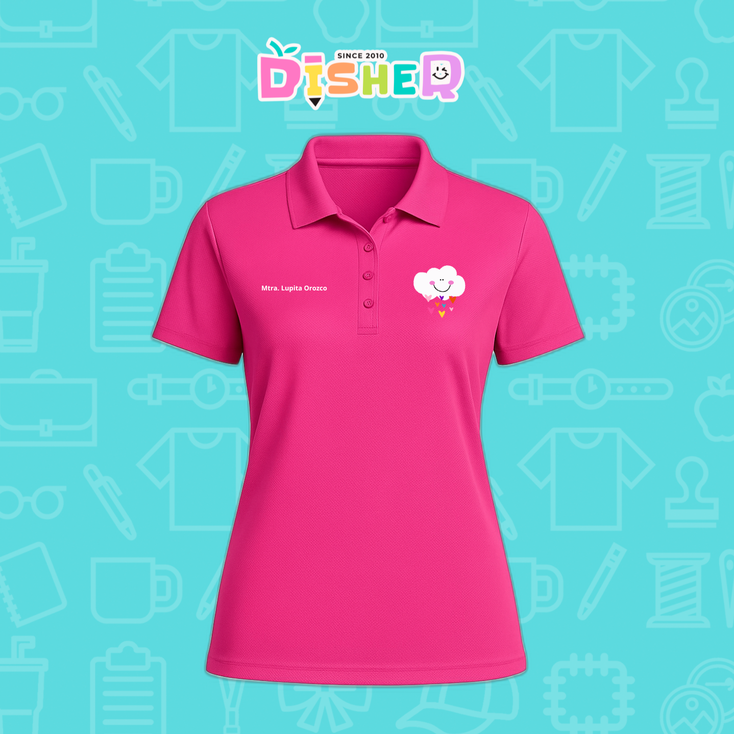PBD-D-022: Polo Bordada Dry Fit Dama I Nube corazones