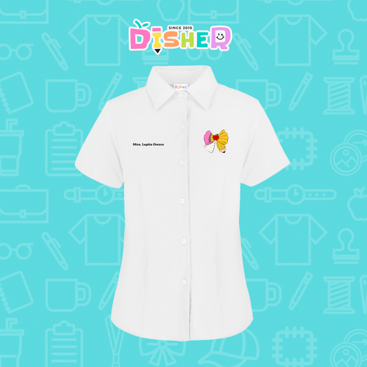 CBOC-D-005: Camisa Bordada Oxford Manga Corta Dama I Moño lápiz hoja