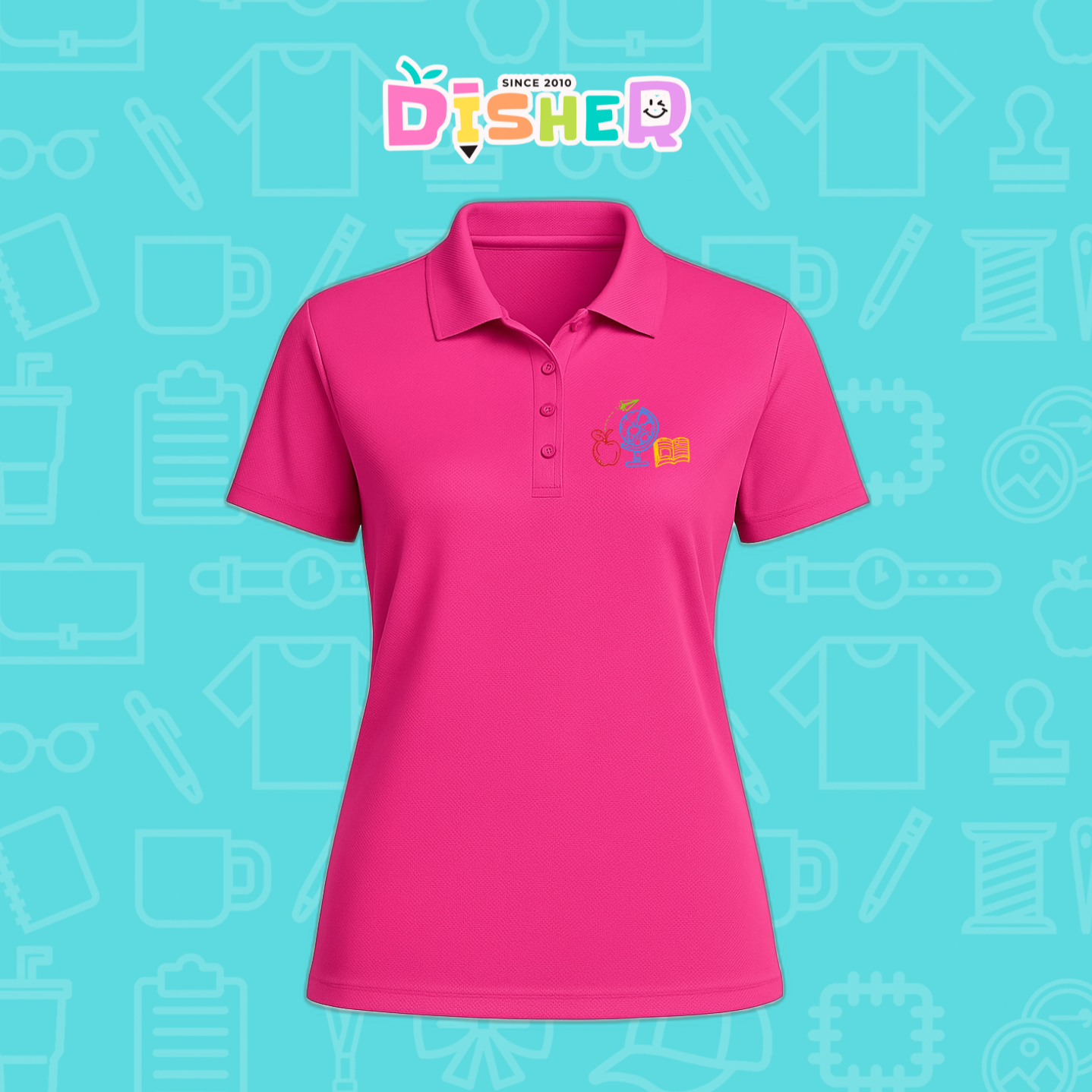 PBD-D-071: Polo Bordada Dry Fit Dama I Globo terráqueo trazos