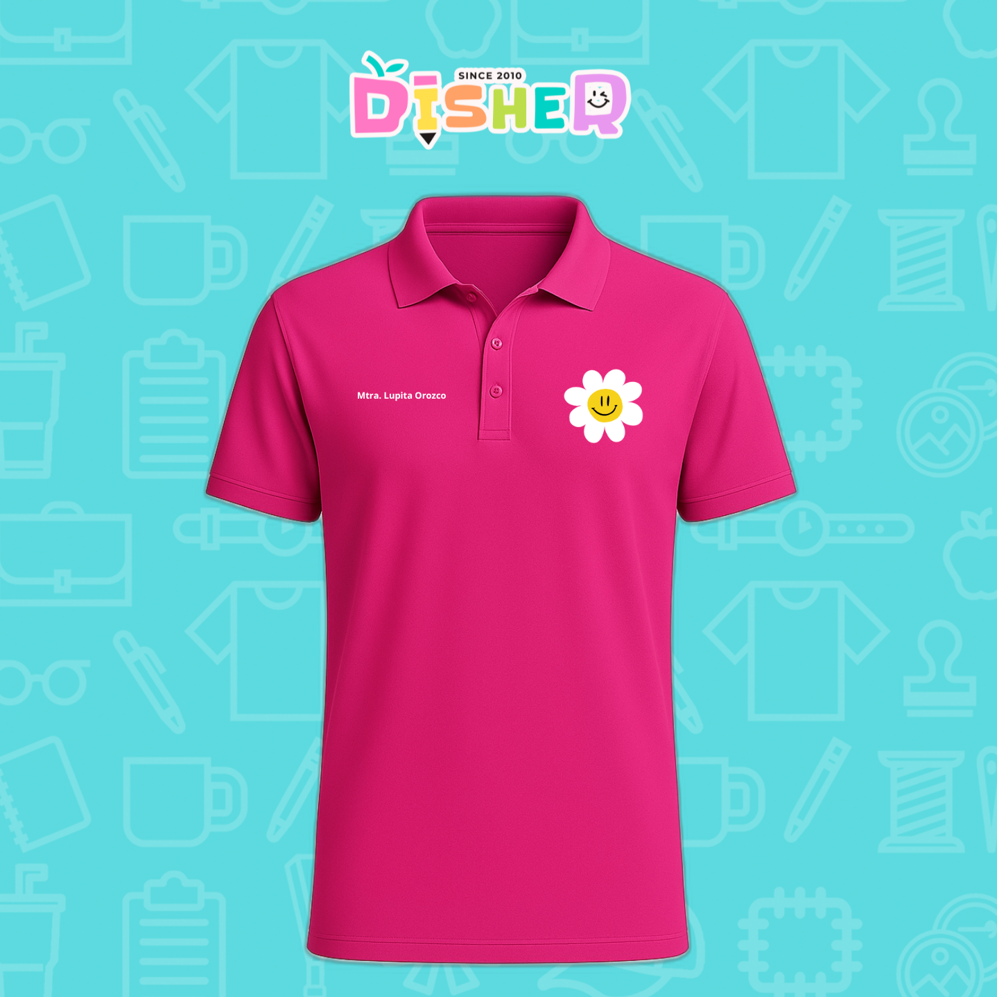 PBD-C-0023: Polo Bordada Dry Fit Caballero I Flor blanca