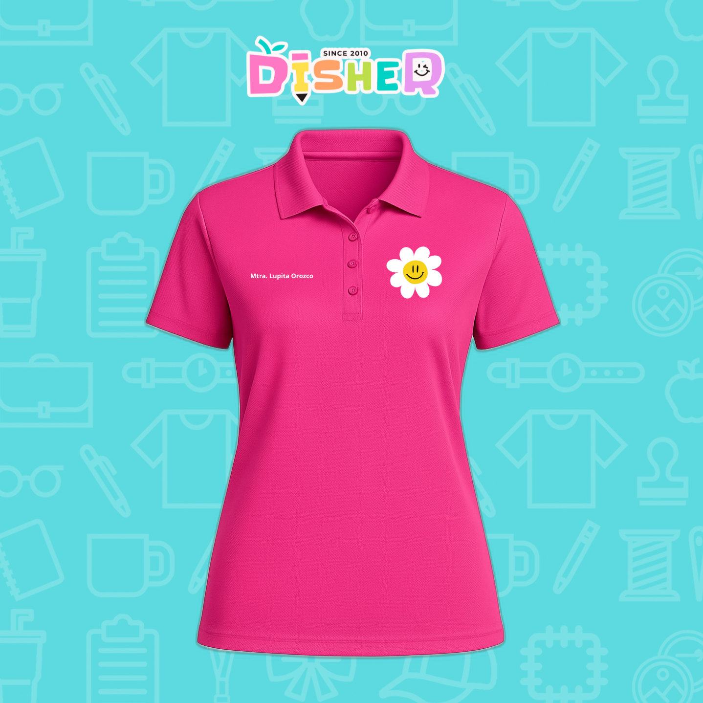 PBD-D-023: Polo Bordada Dry Fit Dama I Flor blanca
