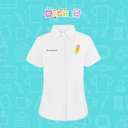 CBOC-D-031: Camisa Bordada Oxford Manga Corta Dama I Smiley pencil