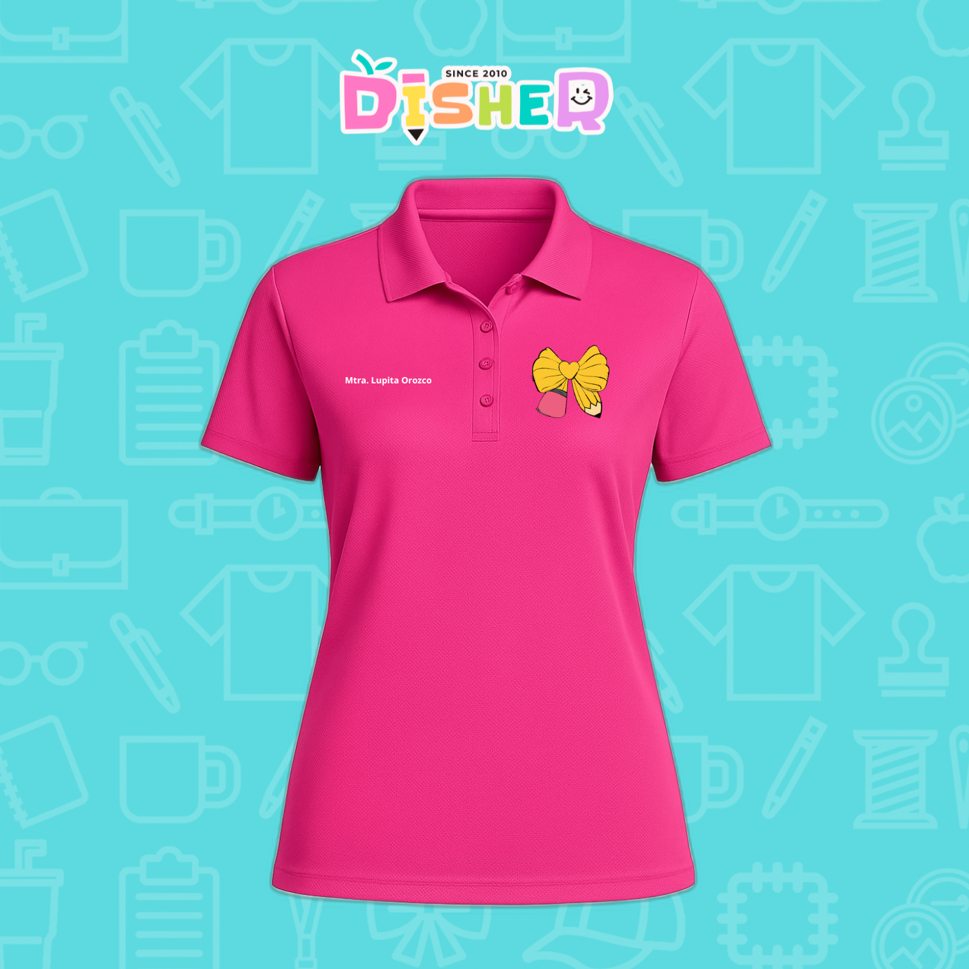 PBD-D-011 : Polo Bordada Dry Fit Dama I Moño lápiz amarillo