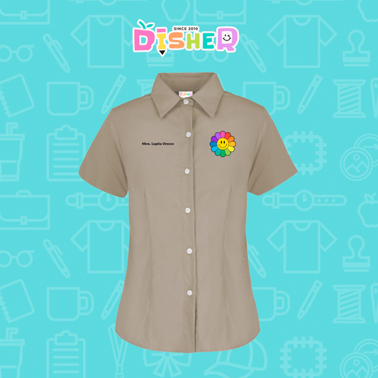 CBGC-D-018: Camisa Bordada Gabardina Manga Corta Dama I Flor de colores