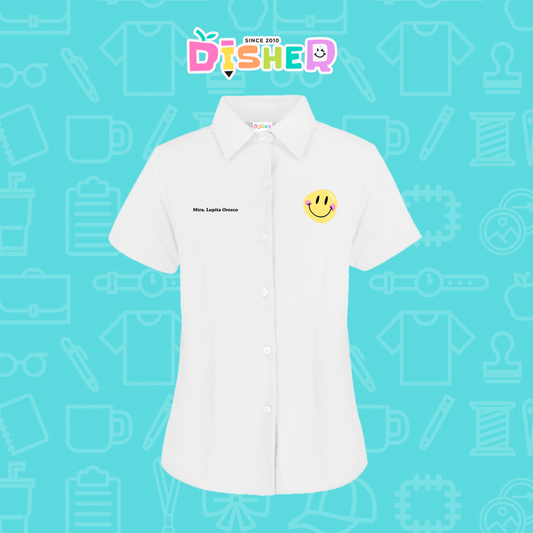 CBOC-D-021: Camisa Bordada Oxford Manga Corta Dama I Happy face