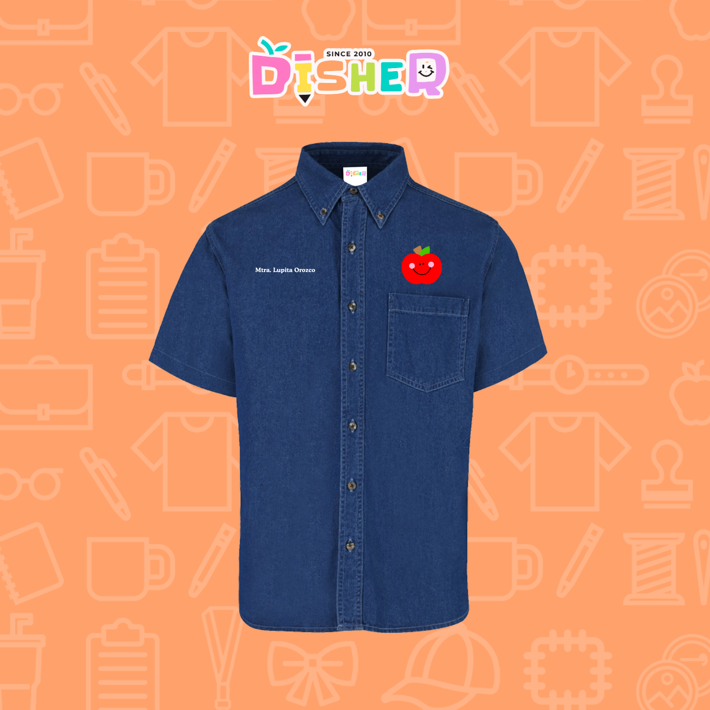 CBMC-C-030: Camisa Bordada Mezclilla Manga Corta Caballero I Smile Apple