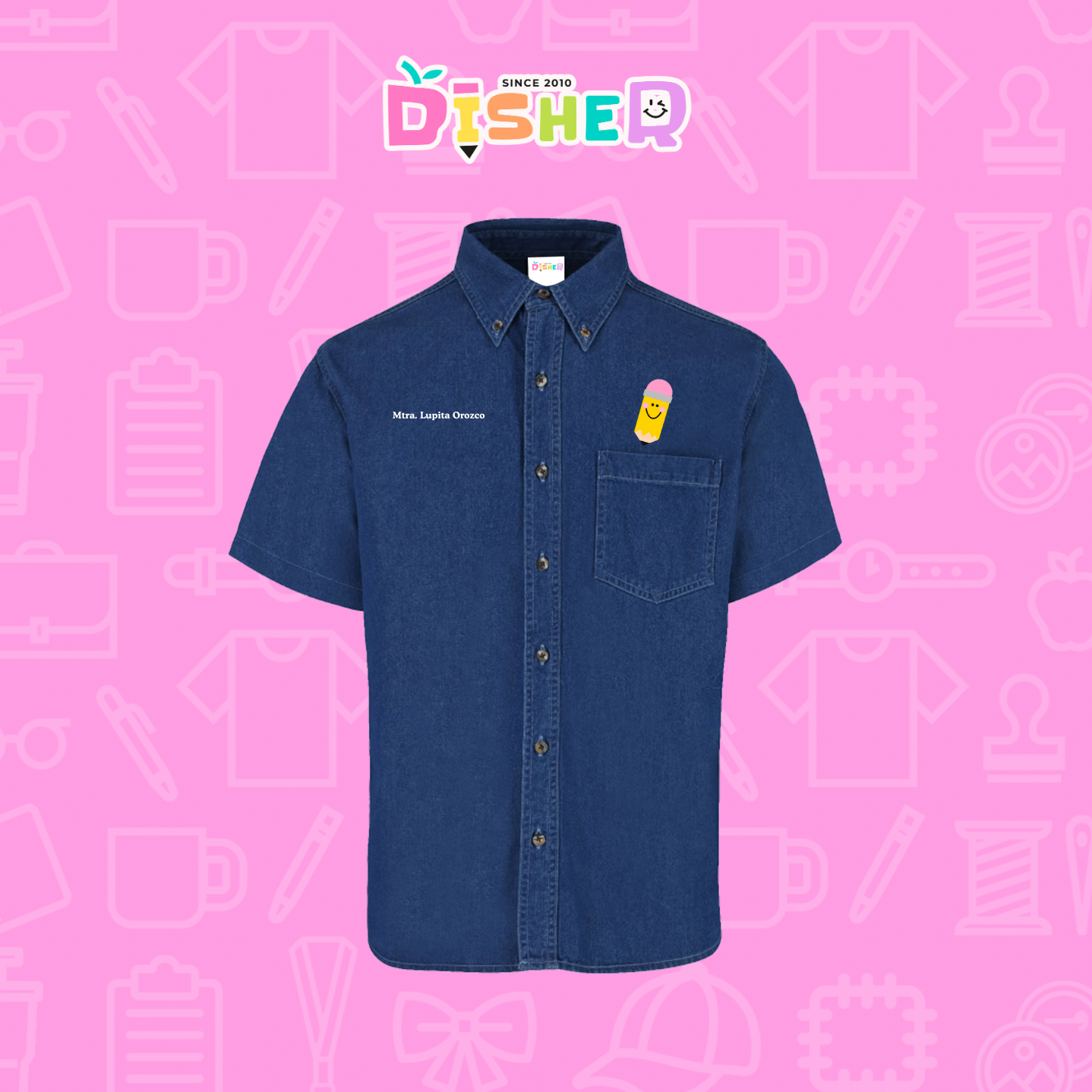 CBMC-C-031: Camisa Bordada Mezclilla Manga Corta Caballero I Smile pencil