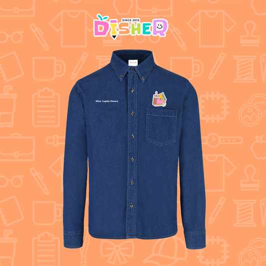 CBML-C-036: Camisa Bordada Mezclilla Manga Larga Caballero I Teacher coffe