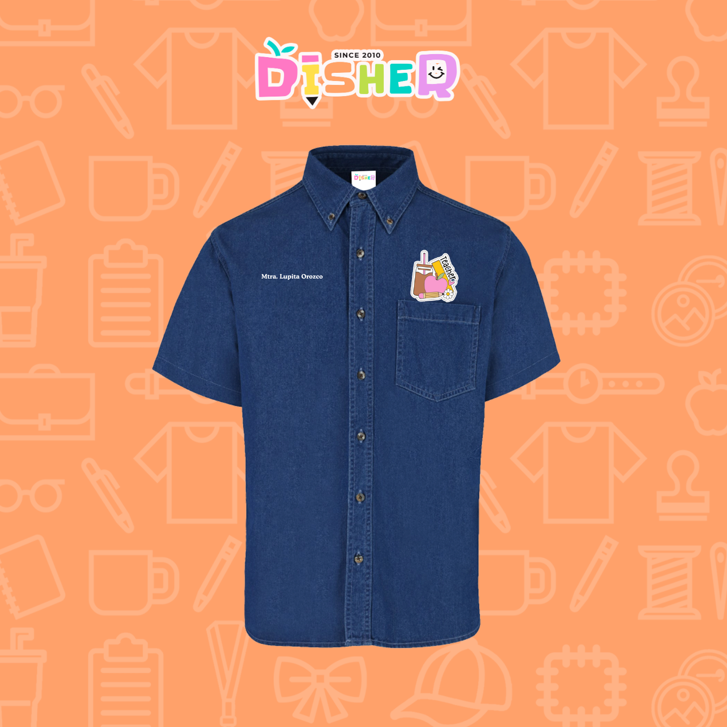 CBMC-C-036: Camisa Bordada Mezclilla Manga Corta Caballero I Teacher coffe