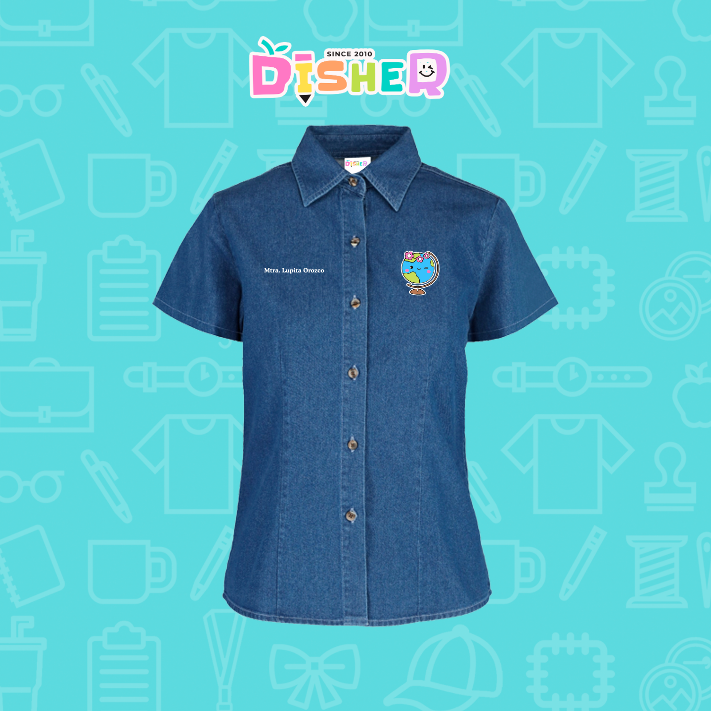 CBMC-D-038 : Camisa Bordada Mezclilla Manga Corta Dama I Mundo con flores