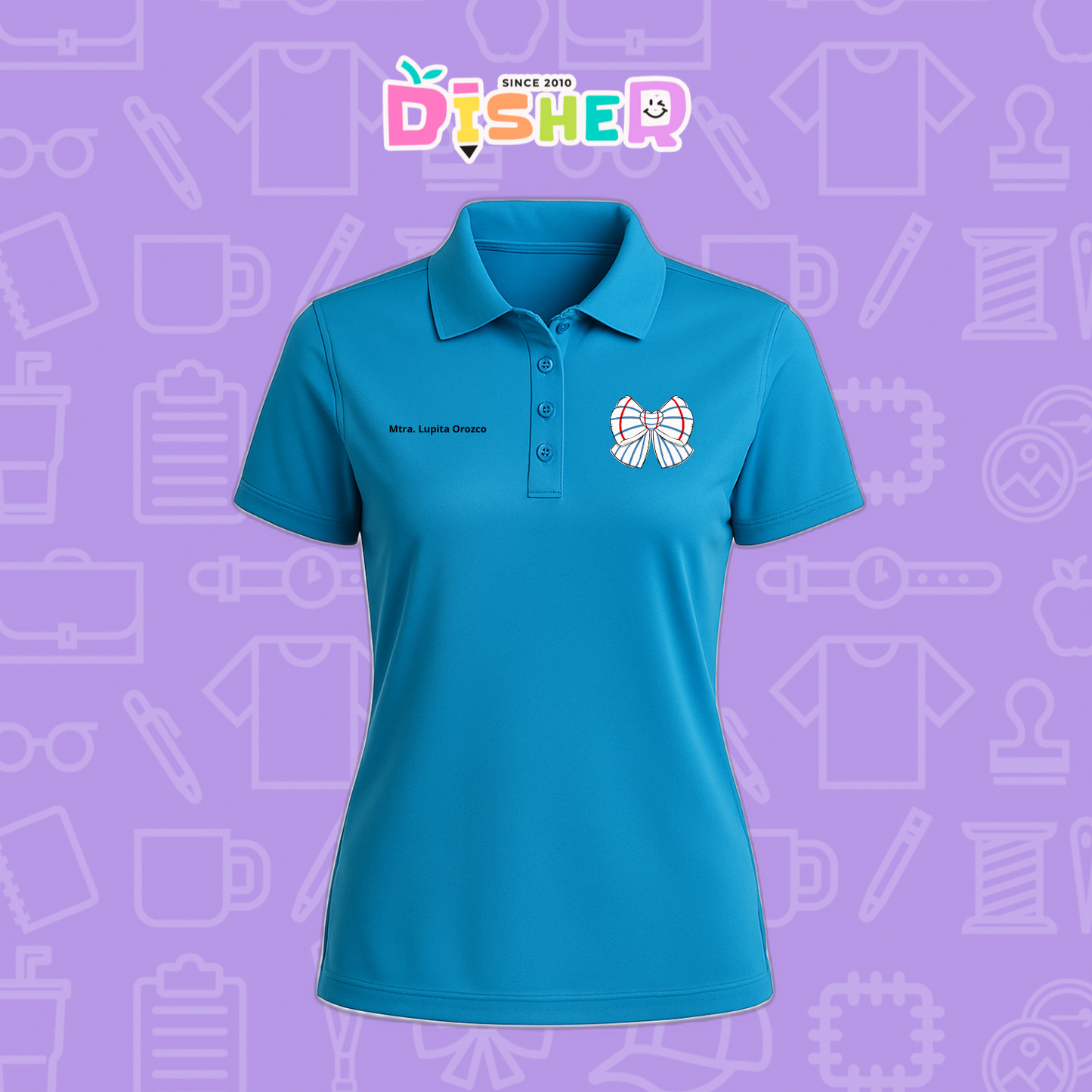 PBD-D-010 : Polo Bordada Dry Fit Dama I Moño rayas papel