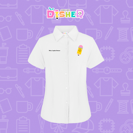 CBGC-D-031: Camisa Bordada Gabardina Manga Corta Dama I Smiley pencil