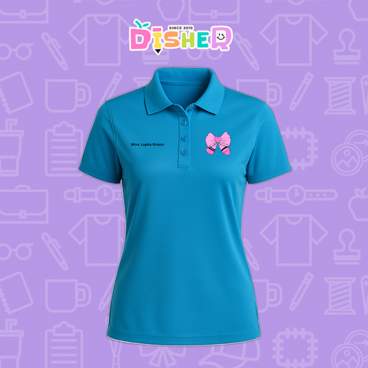 PBD-D-009 : Polo Bordada Dry Fit Dama I Moño rosa crayón