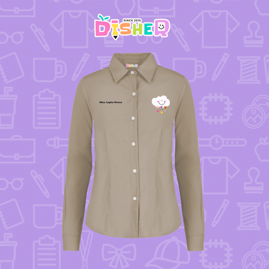 CBGL-D-022: Camisa Bordada Gabardina Manga corta Dama I Nube corazones