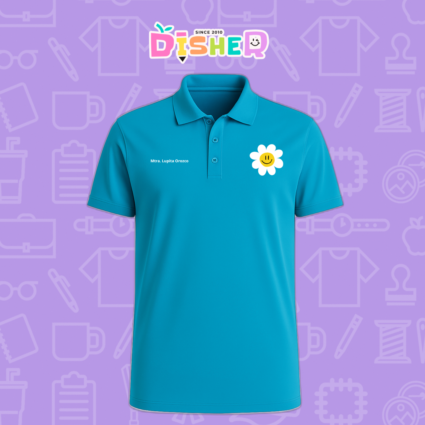 PBD-C-0023: Polo Bordada Dry Fit Caballero I Flor blanca