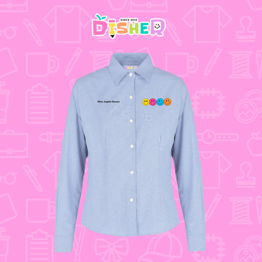 CBOL-D-024: Camisa Bordada Oxford Manga Corta Dama I Caritas felices