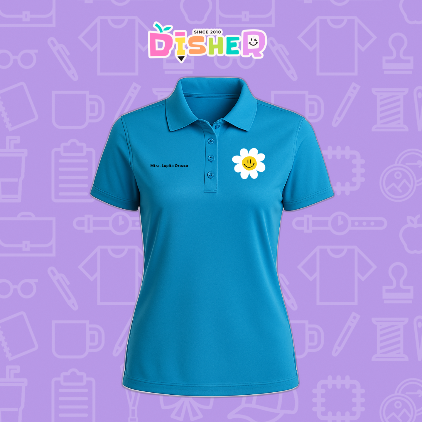 PBD-D-023: Polo Bordada Dry Fit Dama I Flor blanca