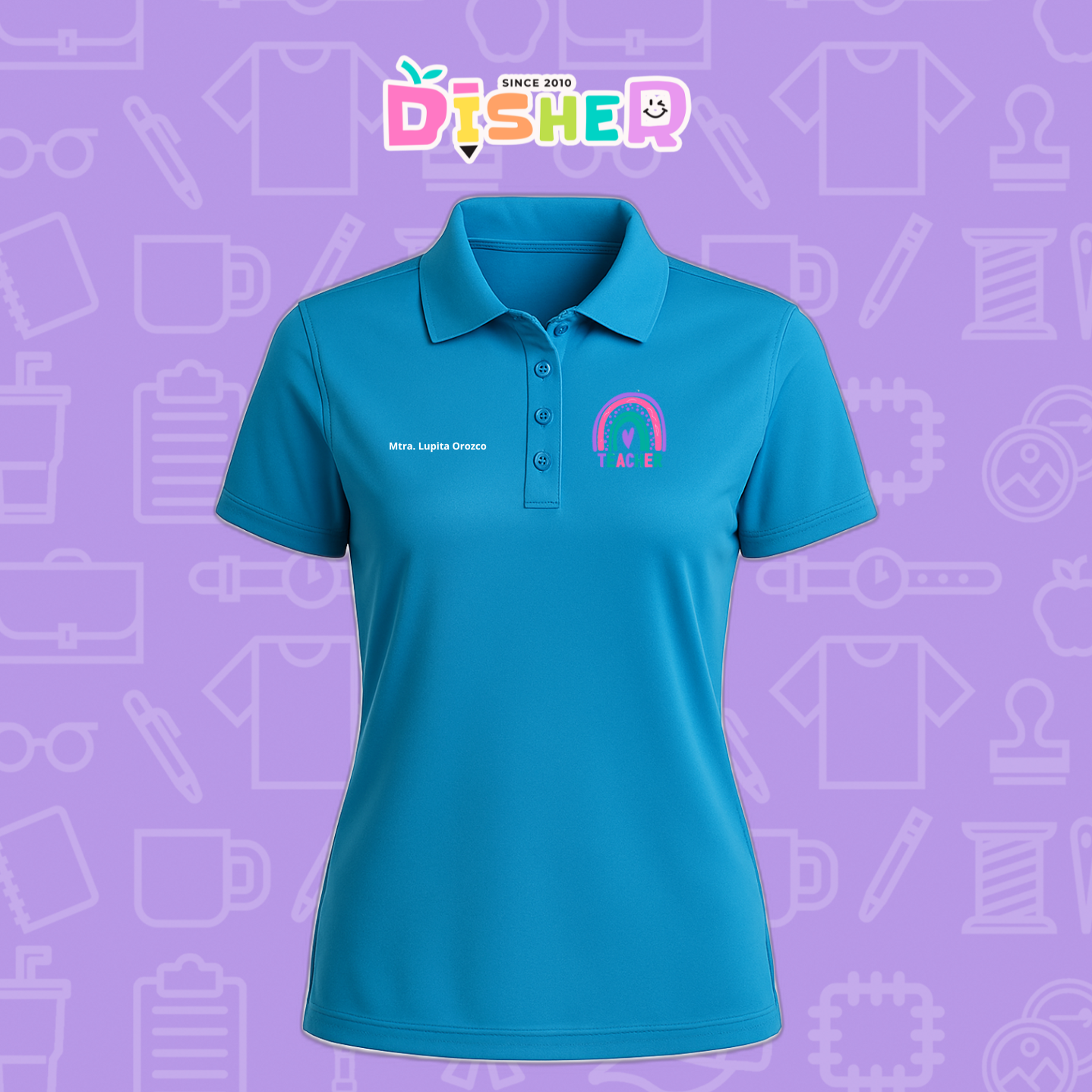 PBD-D-086: Polo Bordada Dry Fit Dama I Teacher rainbow