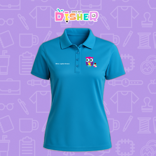 PBD-D-098: Polo Bordada Dry Fit Dama I Búho rosa