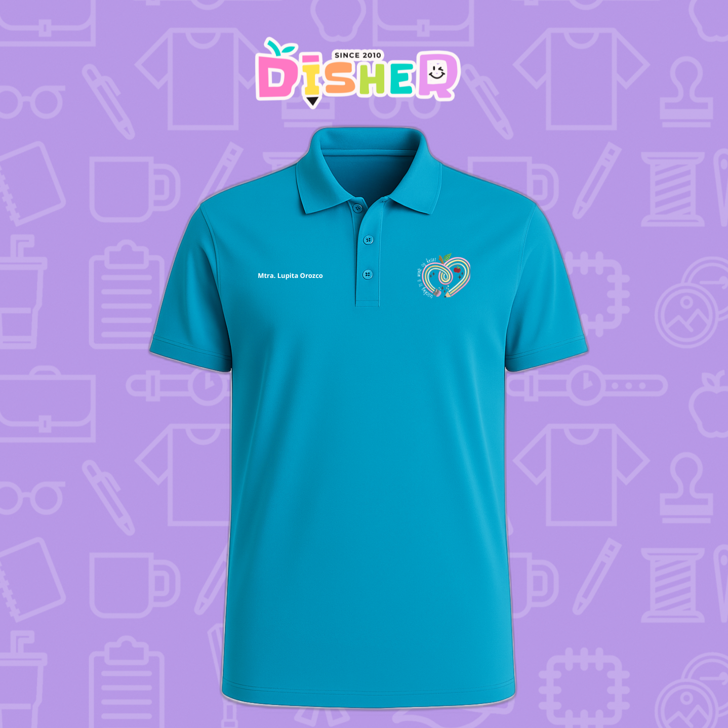 PBD-C-0013: Polo Bordada Dry Fit Caballero I Corazón lápiz tonos pastel