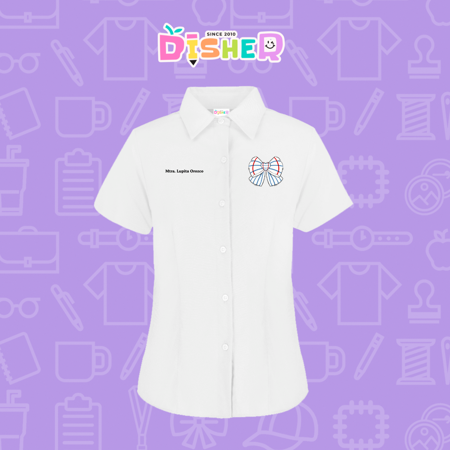 CBGC-D-010: Camisa Bordada Gabardina Manga Corta Dama I Moño rayas papel
