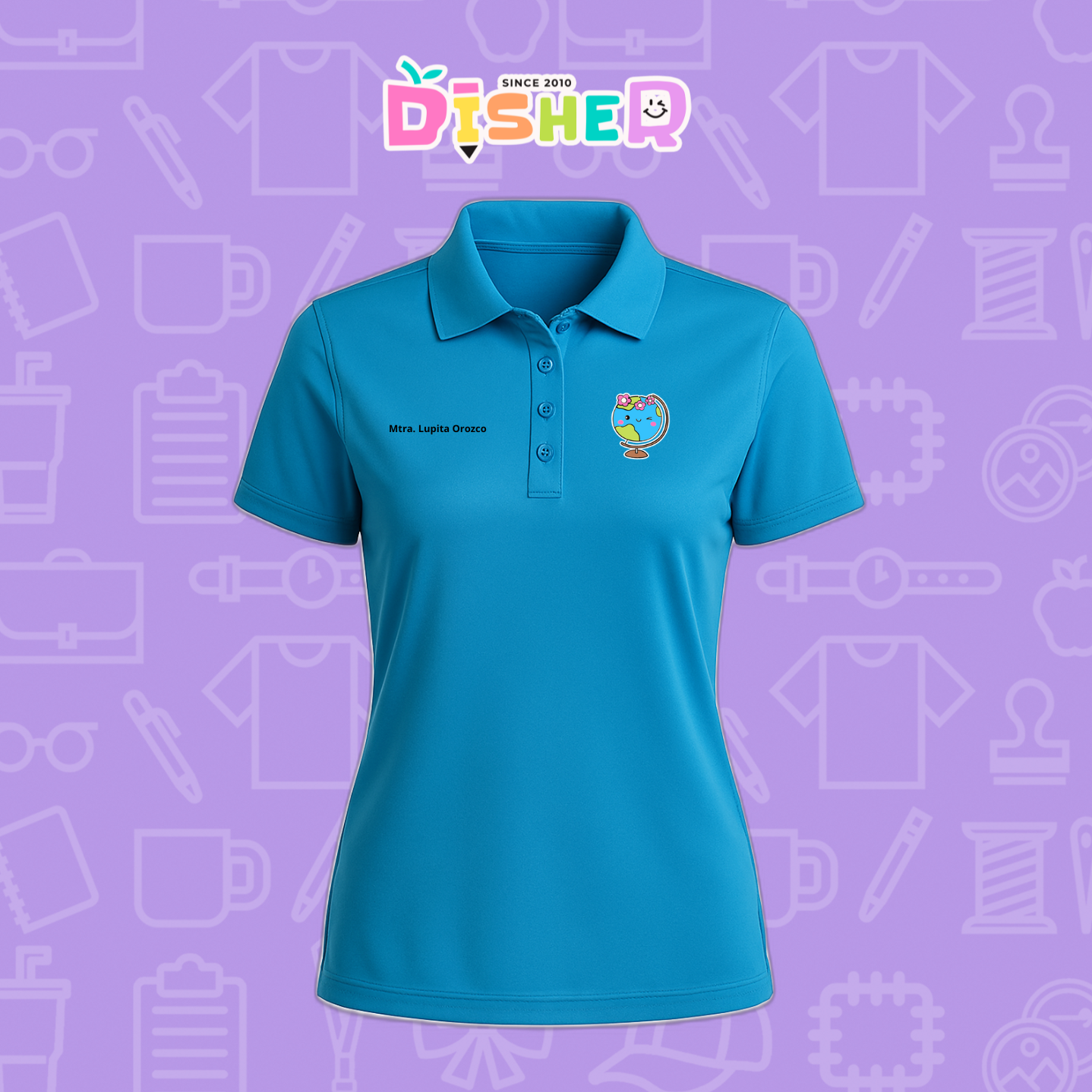 PBD-D-038: Polo Bordada Dry Fit Dama I Mundo con flores
