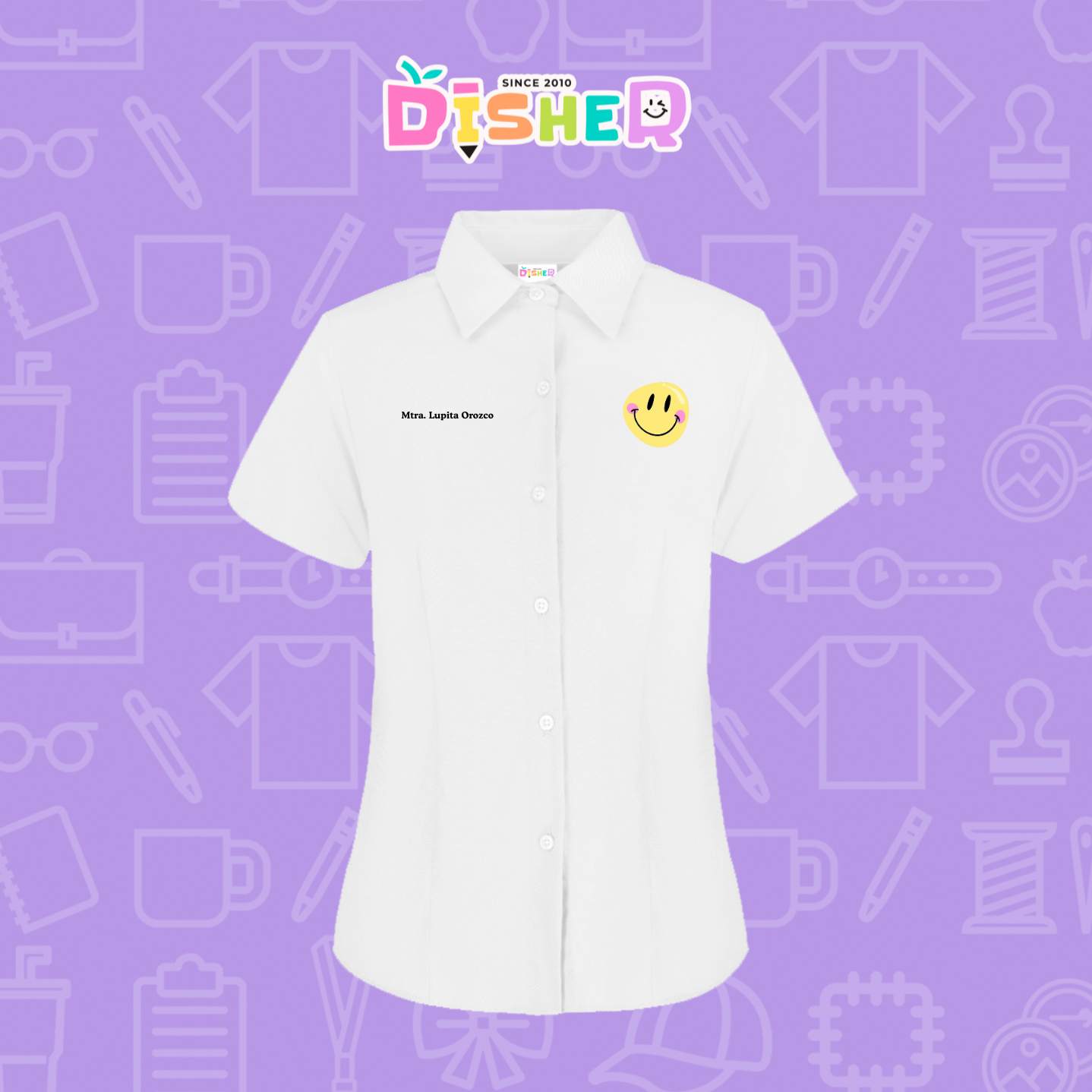 CBGC-D-021: Camisa Bordada Gabardina Manga Corta Dama I Happy face