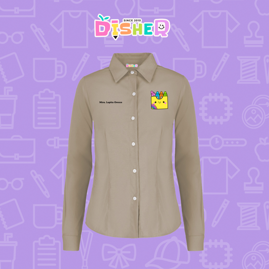 CBGL-D-016: Camisa Bordada Gabardina Manga corta Dama I Cajita crayolas