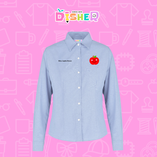 CBOL-D-030: Camisa Bordada Oxford Manga Corta Dama I Smiley apple