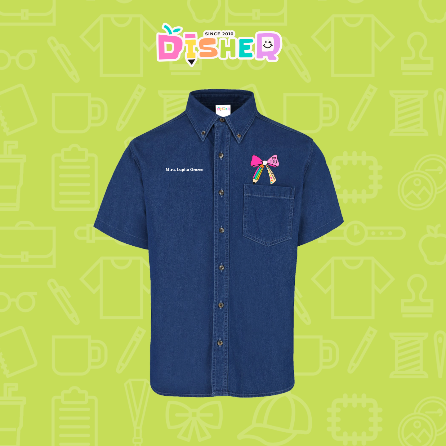 CBMC-C-040: Camisa Bordada Mezclilla Manga Corta Caballero I Moño arcoiris