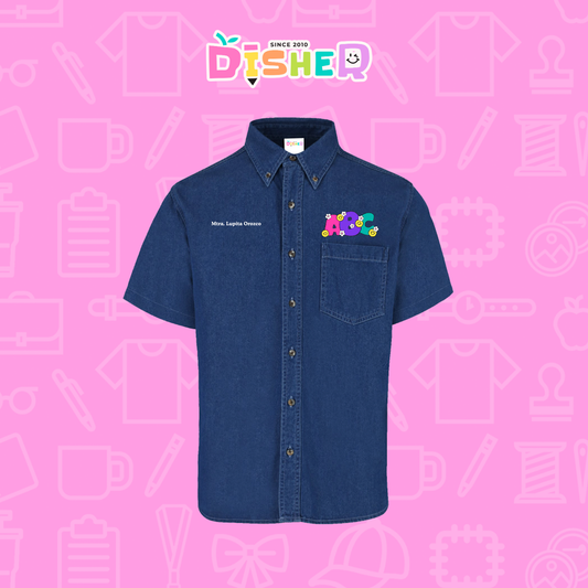 CBMC-C-043: Camisa Bordada Mezclilla Manga Corta Caballero I Abc flores