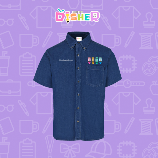 CBMC-C-045: Camisa Bordada Mezclilla Manga Corta Caballero I Crayolas pastel