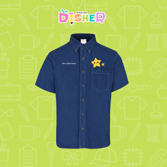 CBMC-C-046: Camisa Bordada Mezclilla Manga Corta Caballero I Estrellitas