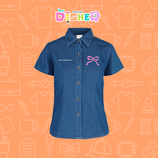 CBMC-D-048: Camisa Bordada Mezclilla Manga Corta Dama I Moño girly
