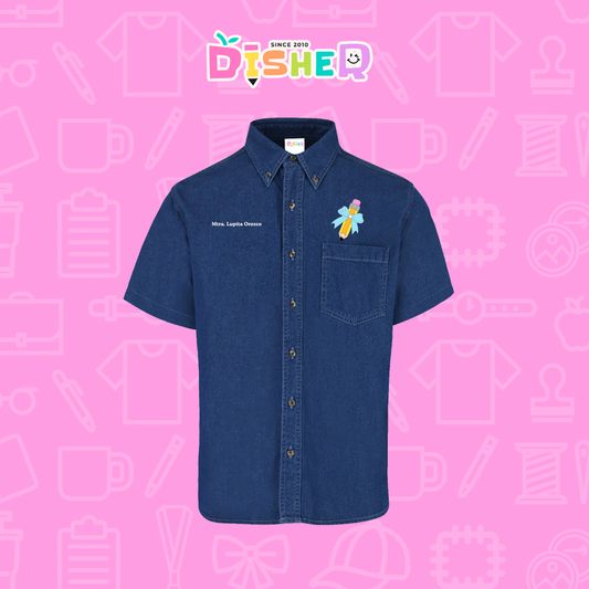 CBMC-C-049: Camisa Bordada Mezclilla Manga Corta Caballero I Lápiz moño