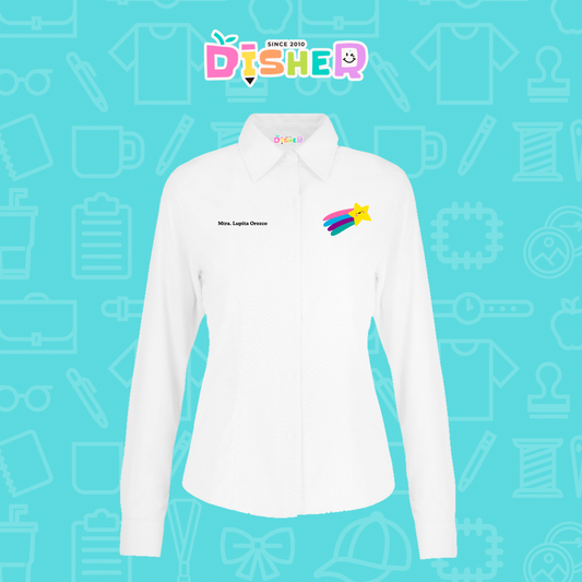 CBOL-D-019: Camisa Bordada Oxford Manga Corta Dama I Estrella fugaz