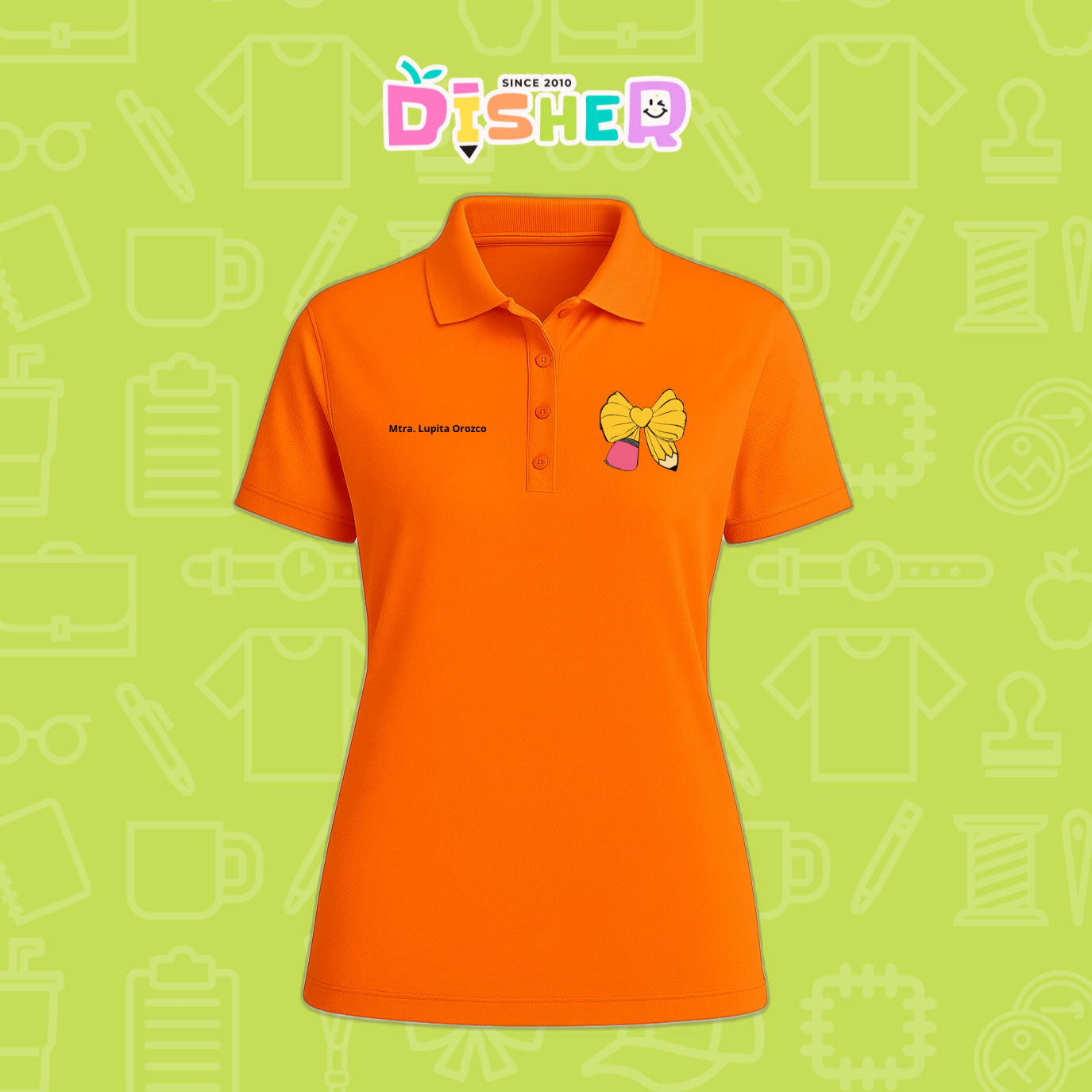 PBD-D-011 : Polo Bordada Dry Fit Dama I Moño lápiz amarillo