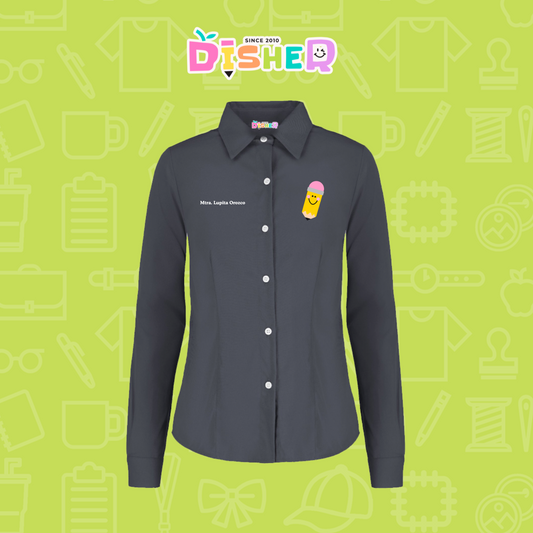 CBGL-D-031: Camisa Bordada Gabardina Manga corta Dama I Smiley pencil