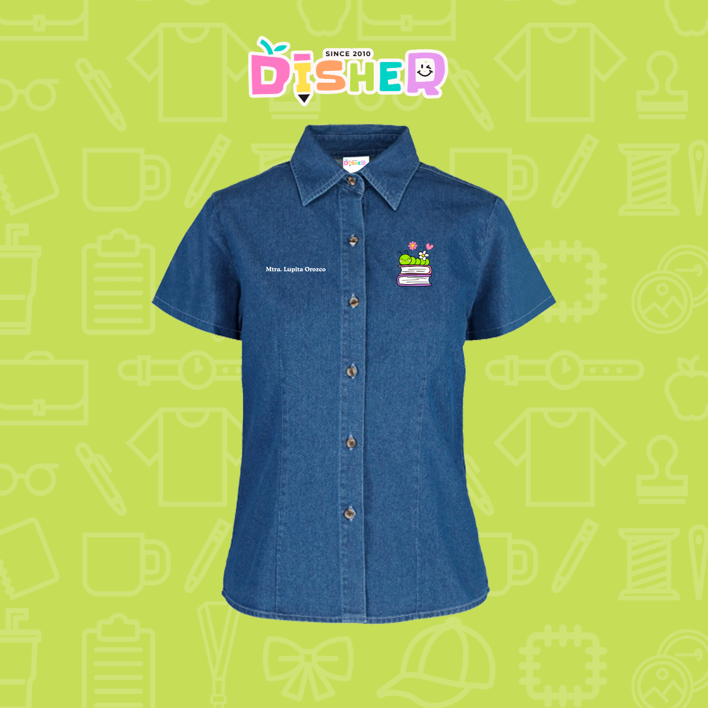 CBMC-D-004 : Camisa Bordada Mezclilla Manga Corta Dama I Gusanito libros