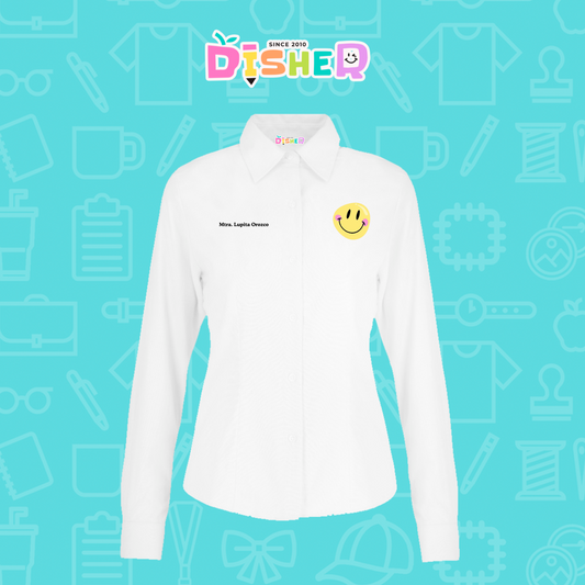 CBOL-D-021: Camisa Bordada Oxford Manga Corta Dama I Happy face