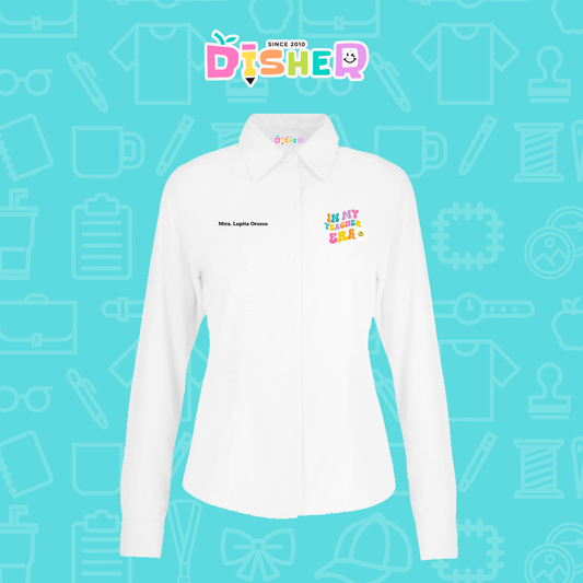 CBOL-D-028: Camisa Bordada Oxford Manga Corta Dama I In my teacher era