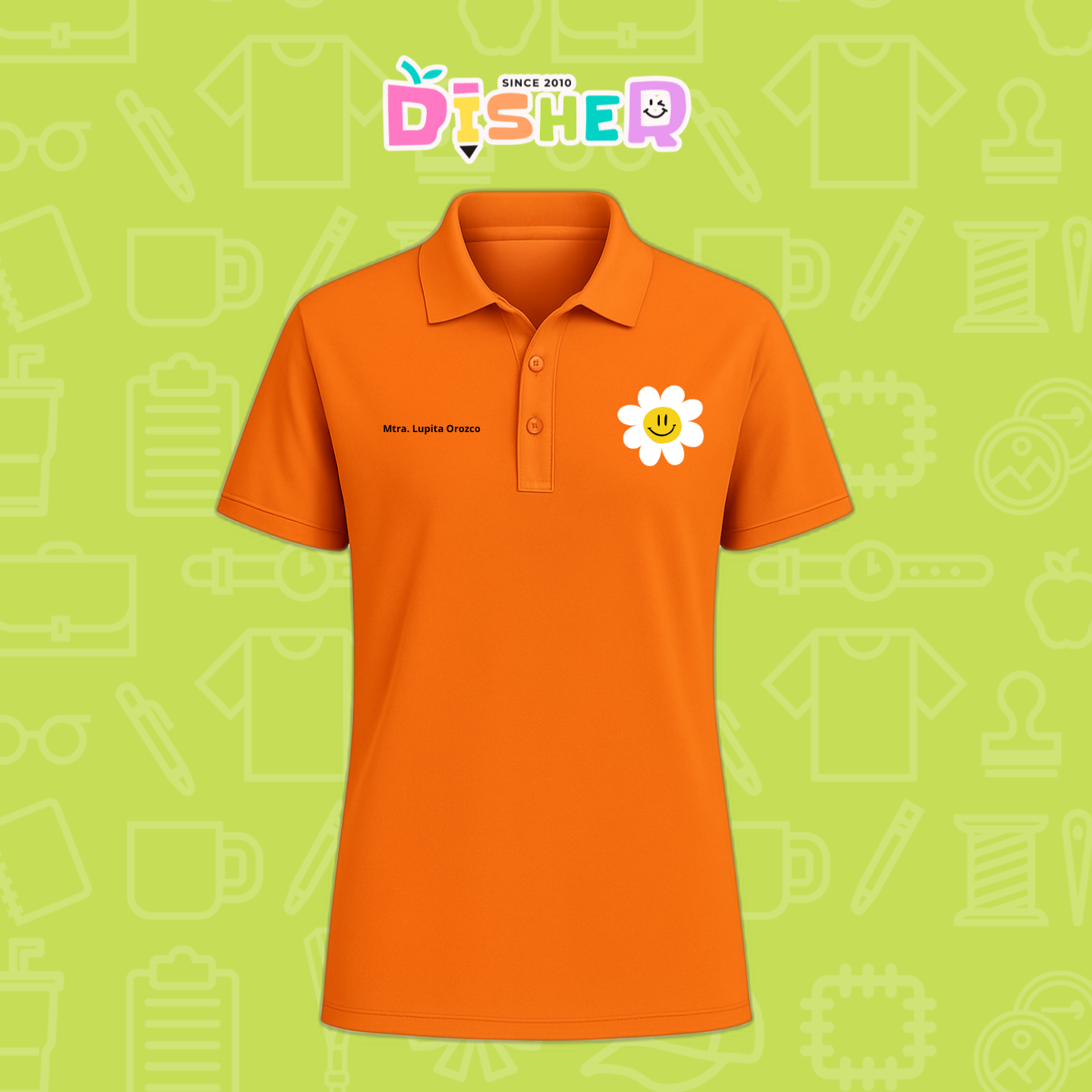 PBD-C-0023: Polo Bordada Dry Fit Caballero I Flor blanca