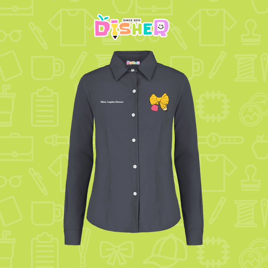 CBGL-D-011: Camisa Bordada Gabardina Manga corta Dama I Moño lápiz amarillo