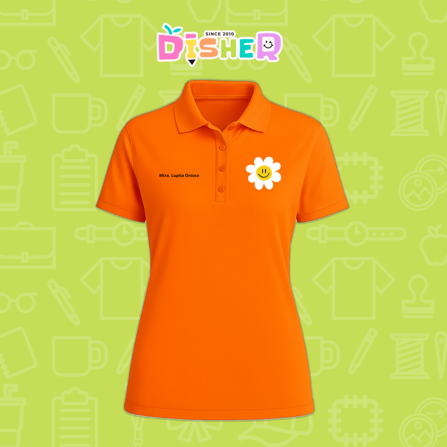 PBD-D-023: Polo Bordada Dry Fit Dama I Flor blanca