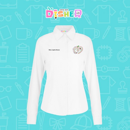CBOL-D-013: Camisa Bordada Oxford Manga Corta Dama I Corazón lápiz tonos pastel