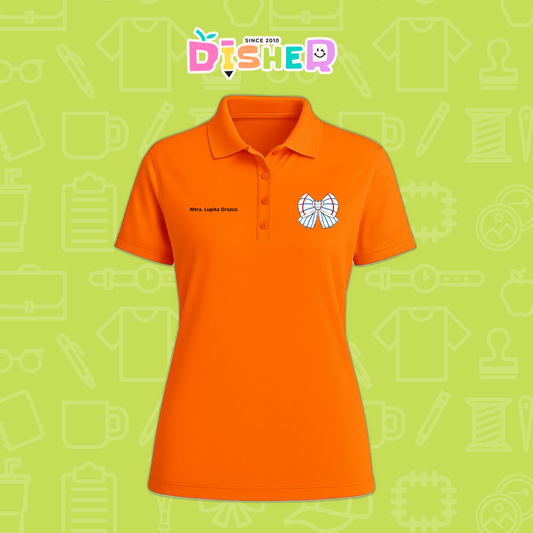 PBD-D-010 : Polo Bordada Dry Fit Dama I Moño rayas papel