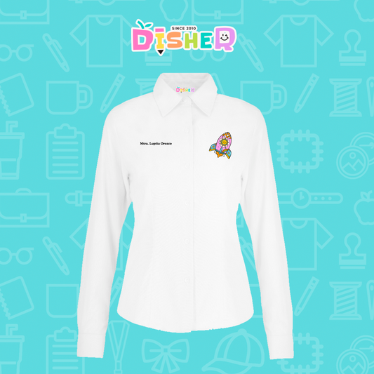 CBOL-D-027: Camisa Bordada Oxford Manga Corta Dama I Cohete