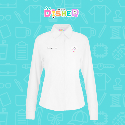 CBOL-D-022: Camisa Bordada Oxford Manga Corta Dama I Nube corazones